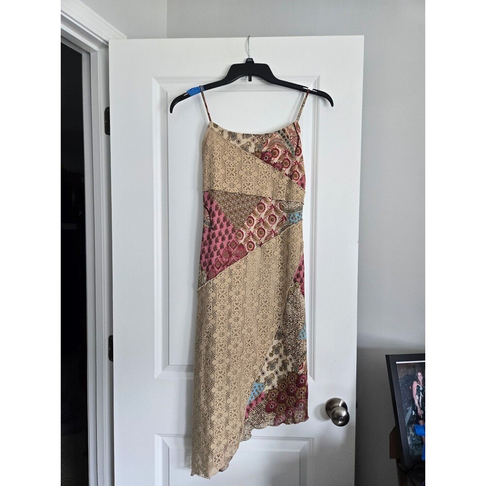 Y2K bohemian style, Women's Patchwork Print High Low Slip Dress by my Michelle